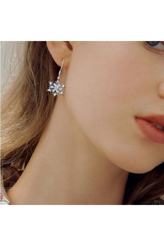 Women Earring,Rhinestone Inlaid Snowflake Dangle Hook Earrings Jewelry Xmas Gift Light Blue