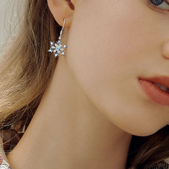 Grofry Women Earring,Rhinestone Inlaid Snowflake Dangle Hook Earrings Jewelry Xmas Gift Light Blue