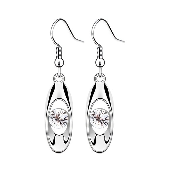 Grofry Women Earring,Simple Round Cut Rhinestone Water Drop Dangle Hook Earrings Jewelry Gift White