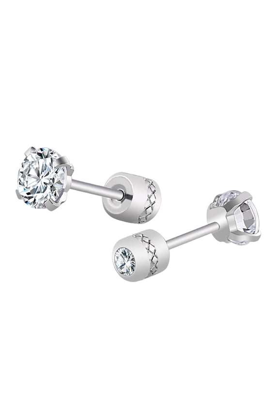 Women Earring Unisex Round Cubic Zirconia Titanium Steel Stud