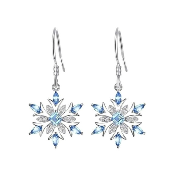 Grofry Women Faux Sapphire Inlaid Snowflake Dangle Hook Earrings Wedding Jewelry Gift