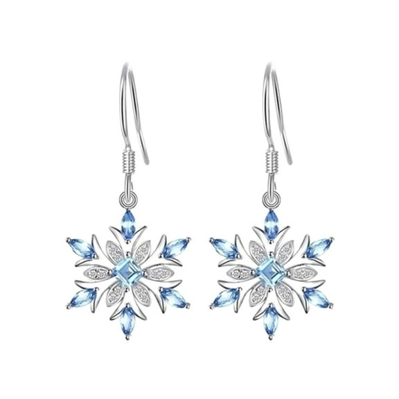 Grofry Women Faux Sapphire Inlaid Snowflake Dangle Hook Earrings Wedding Jewelry Gift