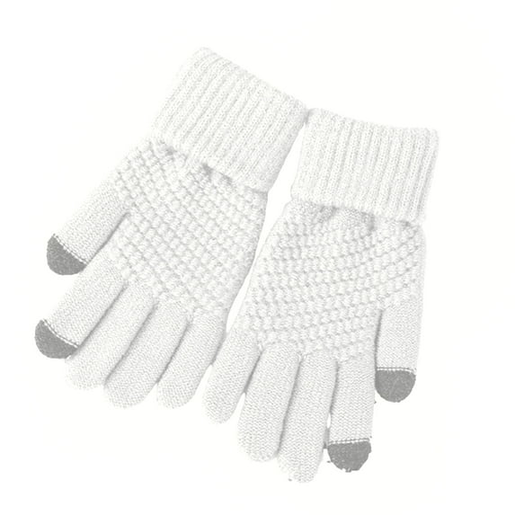 Grofry Women Gloves,1 Pair Winter Men Knitting Touch-screen Non-slip Gloves Warmer Mittens White