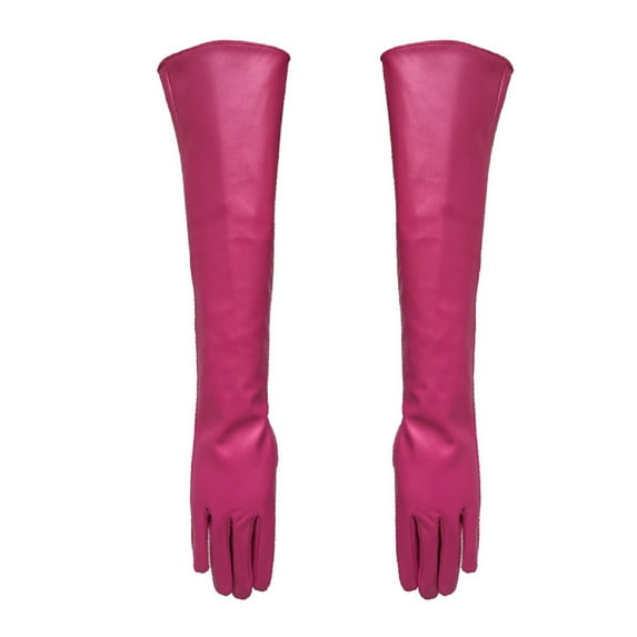 Grofry Women Gloves,Lady Solid Faux Leather Full Finger Long Arm Gloves Stage Mittens Rose Red S