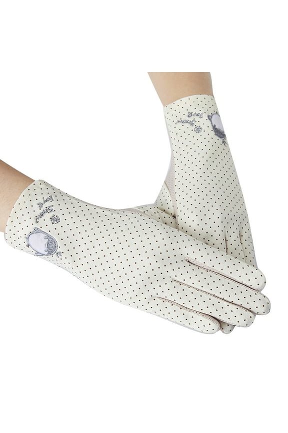 Women Gloves Rabbit Ear Dotted Thin Cotton Anti UV Slip Driving Gloves LT A 1 Beige