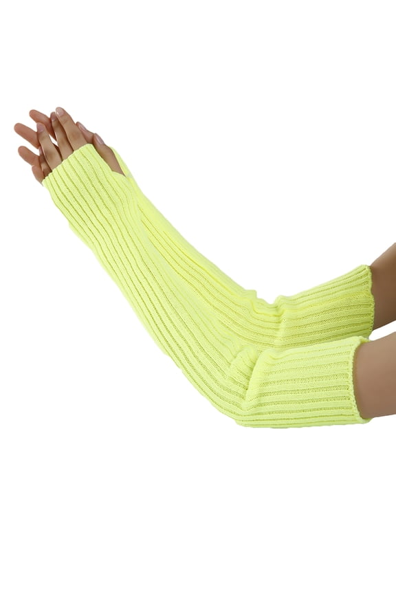 Women Gloves,Stretchy Long Sleeve Fingerless Gloves Warm Knitted Mittens Arm Warmers Fluorescent Yellow