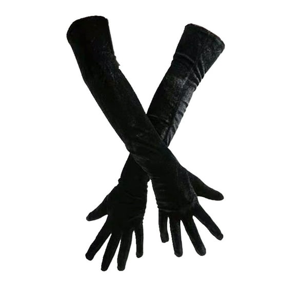 Grofry Women Gloves,Vintage Full Finger Stretchy Long Evening Party Velvet Gloves Arm Warmers Black