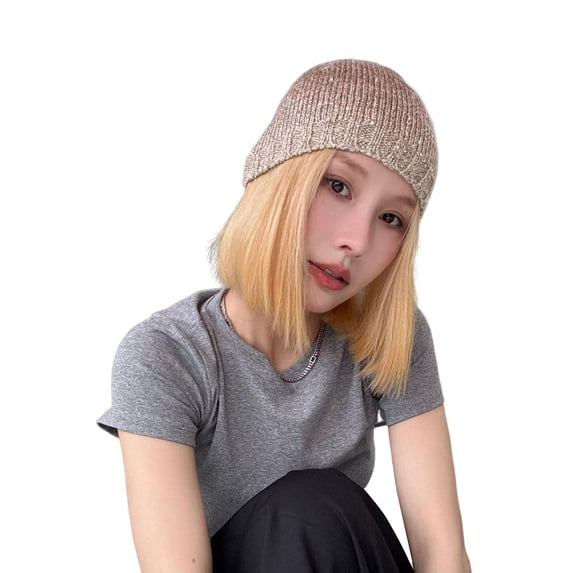 Grofry Women Hat Sequin Decor Dome Hip Hop Style Elastic Large Head Circumference Anti-slip Club Party Cap Outdoor Street Work Cycling Beanie