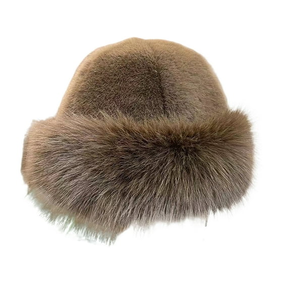 Grofry Women Hat Thick Plush Faux Fur Heat Retention Windproof Mongolia Style Bucket Hat Outdoor Cycling Skiing Panama Cap