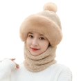 thumbnail image 1 of Grofry Women Hat with Integrated Scarf Cold-proof Front Cover Thick Plush Warm Full Protection Outdoor Cycling Travel Cold Weather Cap, 1 of 8