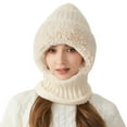 thumbnail image 1 of Grofry Women Hat with Integrated Scarf Thick Warm Plush Lining Knitted Windproof High Elasticity Full Protection Outdoor Travel Cold Weather Cap, 1 of 8