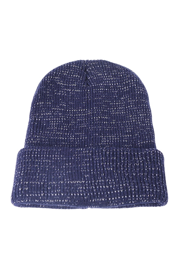 Women Knitted Hat Reflective at Night High Elasticity Folded Brim Dome Hip Hop Street Style Online Celebrity Cap Winter Keep Warm Headwear