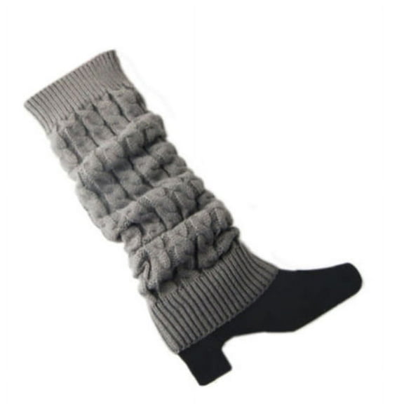 Grofry Women Leg Warmers Cable Knit Braided Socks Light Grey