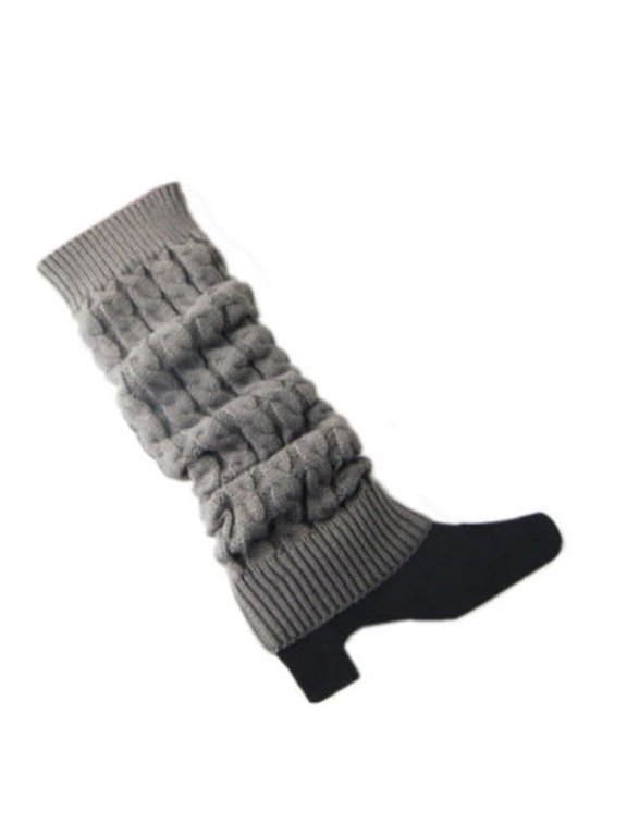 Women Leg Warmers Cable Knit Braided Socks Light Grey