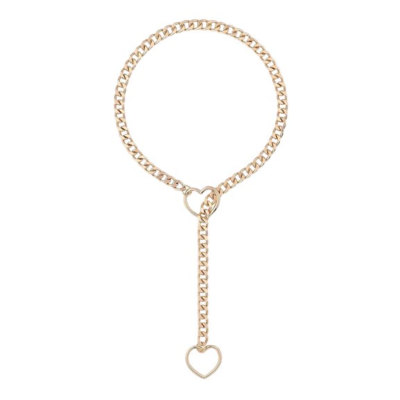 Grofry Women Necklace Heart Shape Hollow Chain Adjustable Hip Hop Punk Style Stainless Steel Party Club Performance Neck Jewelry