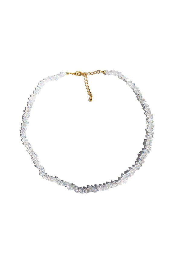 Women Necklace Multi-faceted Cutting Faux Glass Adjustable Extended Length Neck Jewelry Lady Choker Necklace