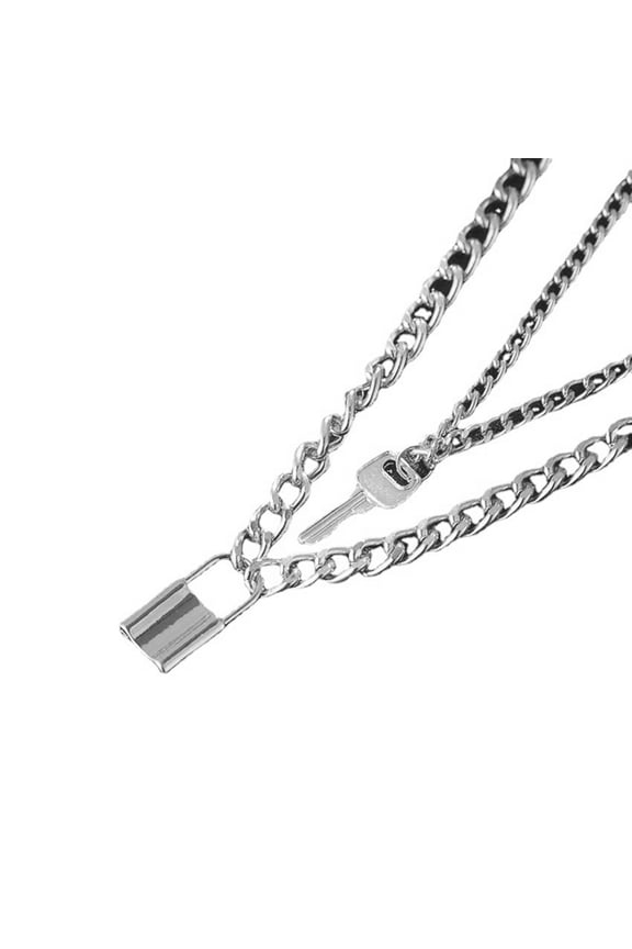 Women Necklace Smooth Two Layers Key And Lock Pendant Hollow Chain Retro Stainless Individual Clavical Necklace Neck Decoration Jewelry
