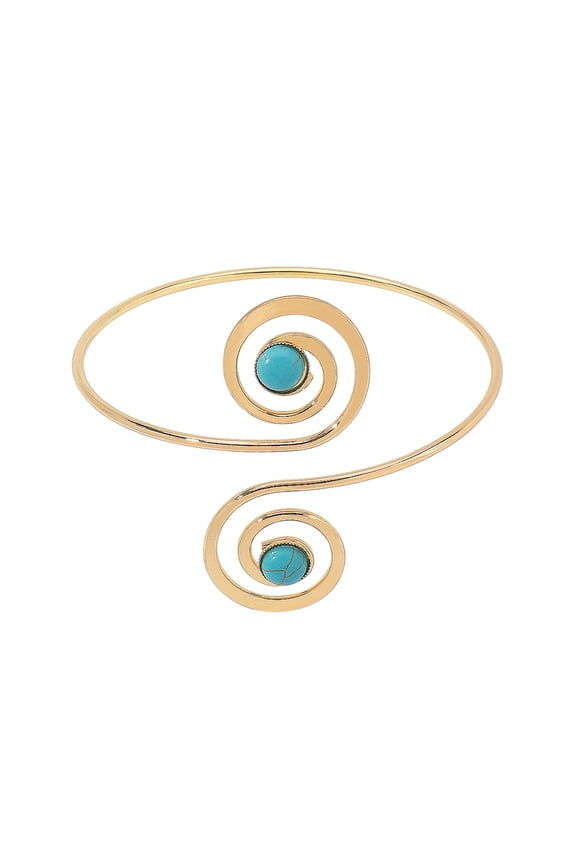 Women Open Arm Bracelet Adjustable Hollow Out Crescent Shape Ethnic Style Faux Turquoise Anti-slip Lady Prom Party Cosplay Performance Jewelry