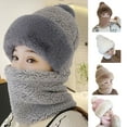 thumbnail image 1 of Grofry Women Plush Ball Decor Scarf Hat Thickened Neck Warm Windproof Hat Thick Fluffy Beanie Winter Headgear, 1 of 7