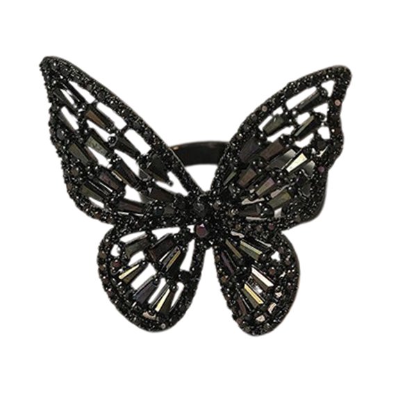 Grofry Women Ring Hollow Out Butterfly Shape Alloy Adjustable Opening Ring Banquet Party Wedding Jewelry