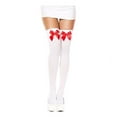 thumbnail image 1 of Grofry Women Stockings,Stretch Lace Bow Thigh High Stocking Over The Knee Socks White + Red Bowknot, 1 of 6