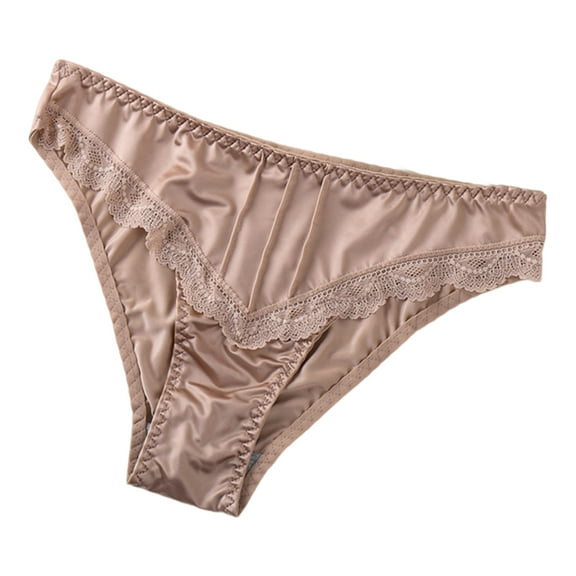 Grofry Women Underpants Low-waist Seamless Floral Lace Trim Silky Stretchable Panties Daily Wear Honeymoon Wedding Night Thong