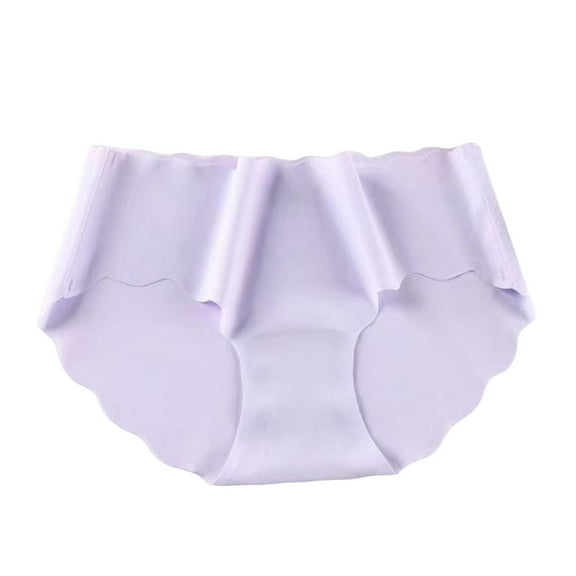 Grofry Women Underpants Seamless Ice Silk Underwear Mid Waist Thin Quick Dry Waved Edge Moisture-wicking Lady Briefs