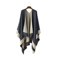 thumbnail image 1 of Grofry Women Warm Shawl Wrap Fall Winter Double-Sided Open Front Cape with Color Contrast Multiple Ways to Wear Poncho Sweater, 1 of 8
