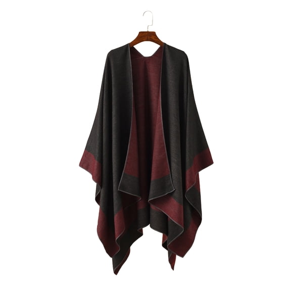 Grofry Women Warm Shawl Wrap Fall Winter Double-Sided Open Front Cape with Color Contrast Multiple Ways to Wear Poncho Sweater