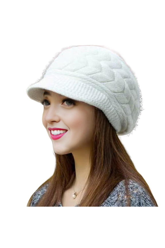 Women Winter Hat Thick Plush Knitted Short Brim Heat Retention Windproof Headgear Commuting Outdoor Beanie