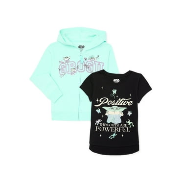 Grogu Girls Embroidered Zip Hoodie and Graphic Tee Set, 2-Piece, Sizes 4-20