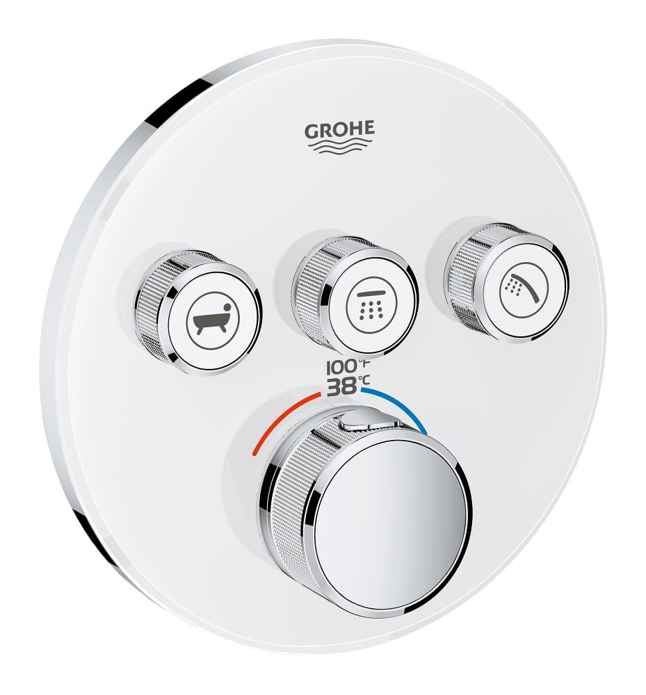 Moon White Metal Wall-Mounted Shower Trim with Push-button Diverter