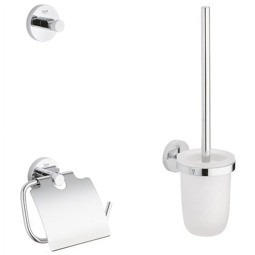 Chrome Modern Wall-Mounted Bathroom Accessory Set with Toilet Brush