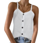 Grojimts Casual Spaghetti-Strap Solid With Buttons V Neck Shirts Tops