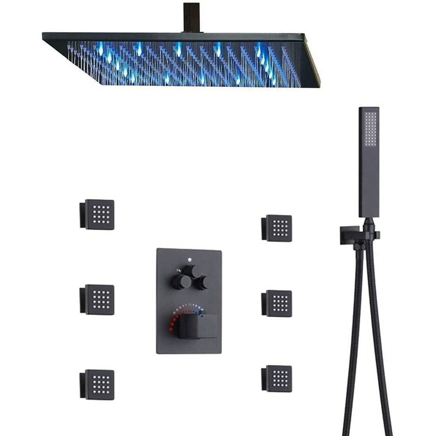 Matte Black LED Ceiling Mounted Rainfall Shower System with Body Jets