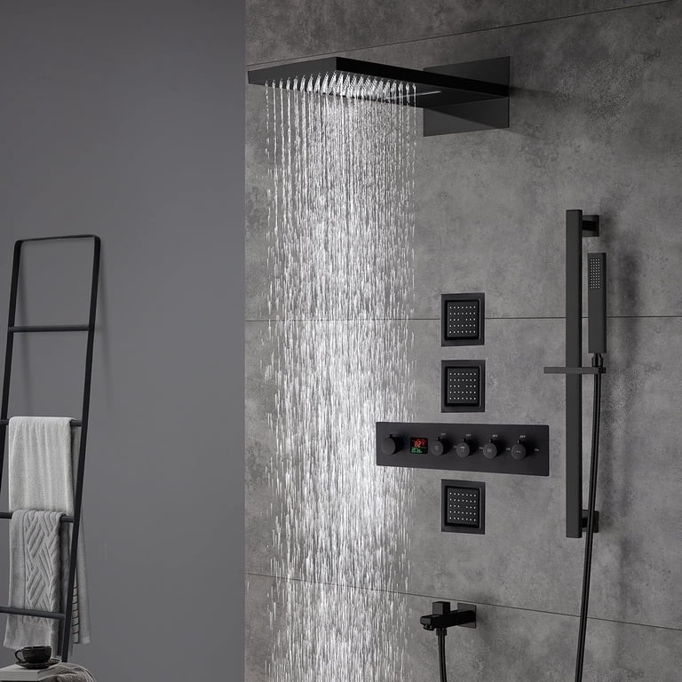 Black Shower Heads: Luxury Thermostatic Rainfall System With LED