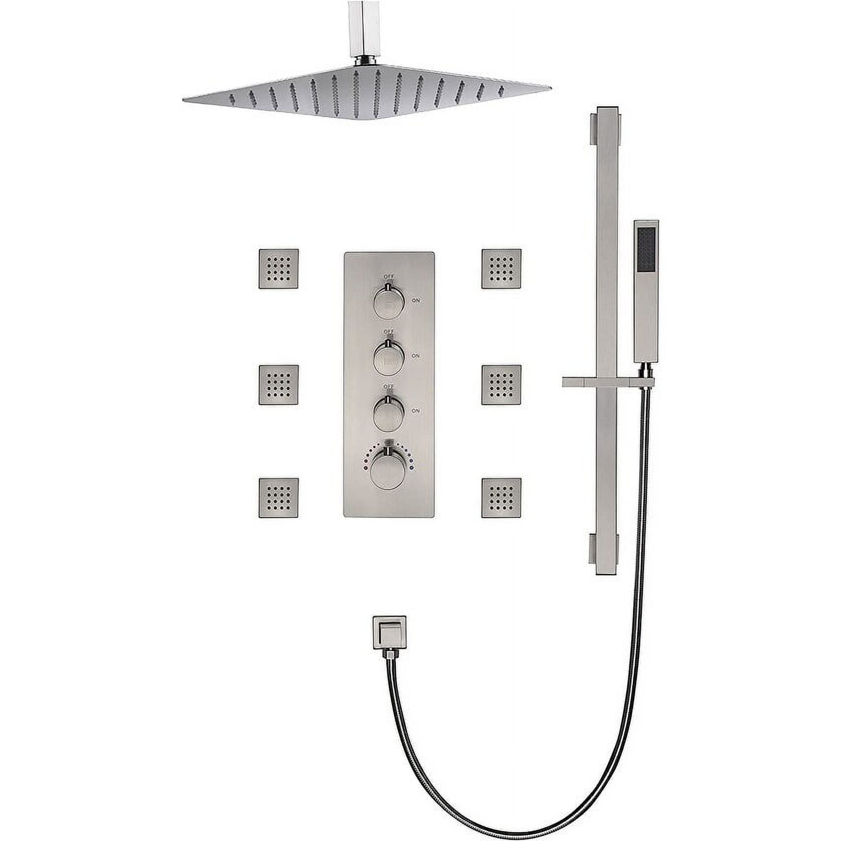 Brushed Nickel Multi-Head Adjustable Shower System with Jets