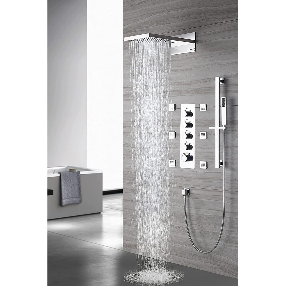 Grolta Chrome 22" Rainfall Waterfall Thermostatic Shower Faucet System