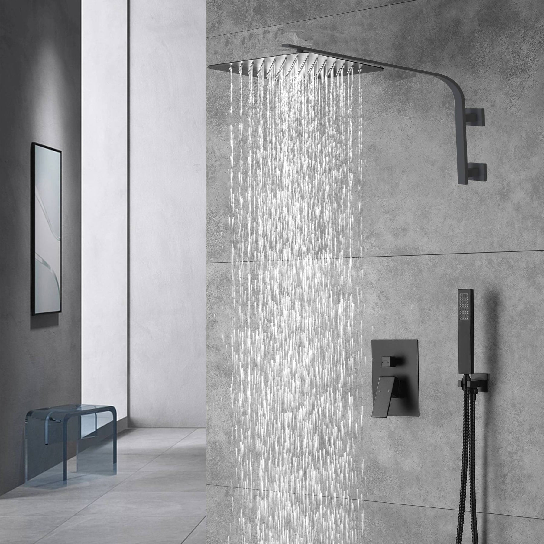 Matte Black Wall Mounted Rain Shower System with Brass Faucet