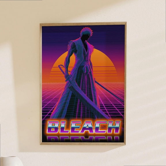 GrolyTee Bleach A.n.i.m.e Poster - Retro Synthwave Ichigo Kurosaki Art Print, Neon Japanese Manga Wall Decor K367 - 8X12, UNFRAMED