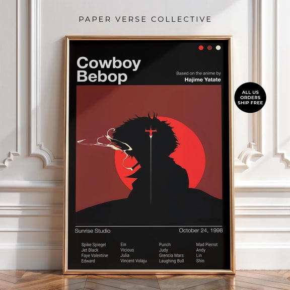 GrolyTee Cowboy Bebop Poster, Spike Spiegel Silhouette A.n.i.m.e Print, Retro Manga Wall Art K622 - 16X24, UNFRAMED