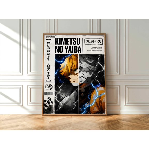 GrolyTee Demon sl@yer Zenitsu Poster – Kimetsu no Yaiba A.n.i.m.e Wall Art, Lightning Aesthetic Print, Manga Style Decor K644 - 8X12, UNFRAMED