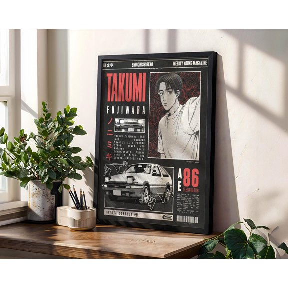 GrolyTee Initial D Digital Poster: Vintage A.n.i.m.e Manga Art Print K1470 - 12X18, UNFRAMED
