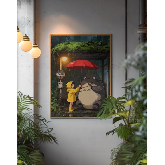 GrolyTee My Neighbor Totoro Poster | Rain Scene Wall Art | Cozy A.n.i.m.e Decor | Japanese Aesthetic Print | A.n.i.m.e Lover Gift K434 - 8X12, UNFRAMED