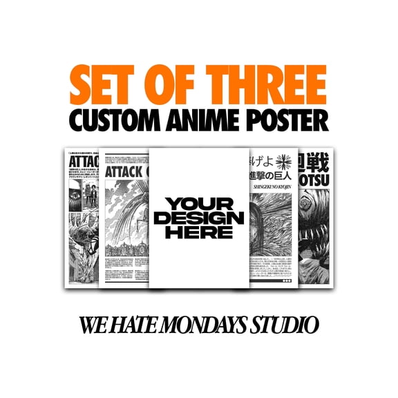 GrolyTee Set of 3 Custom A.n.i.m.e Posters by We Hate Mondays Studio K760 - 8X12, UNFRAMED