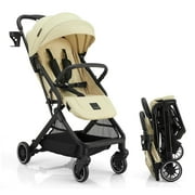 Gromast Compact Fold Baby Stroller, Lightweight Travel Toddler Stroller with One-Click Fold, Extendable UPF50+ Canopy, Cup Holder, UV Protected and Waterproof, One-Hand Folding - Beige