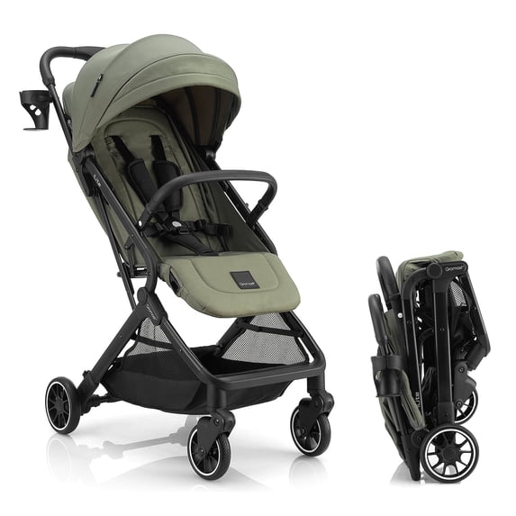 Gromast Compact Fold Baby Stroller, Lightweight Travel Toddler Stroller with One-Click Fold, Extendable UPF50+ Canopy, Cup Holder, UV Protected and Waterproof, One-Hand Folding - Green