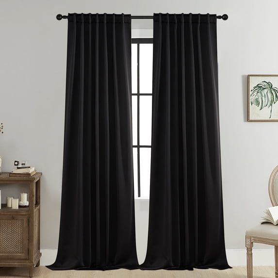 Grommet Blackout Curtains for Bedroom and Living Room - 2 Panels Set Thermal Insulated Room Darkening Curtains (Black, 40 x 52 Inch)
