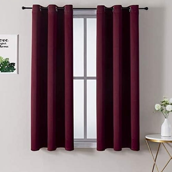 Grommet Blackout Curtains for Bedroom and Living Room - 2 Panels Set Thermal Insulated Room Darkening Curtains (Burgundy Red, 38W x 45L)
