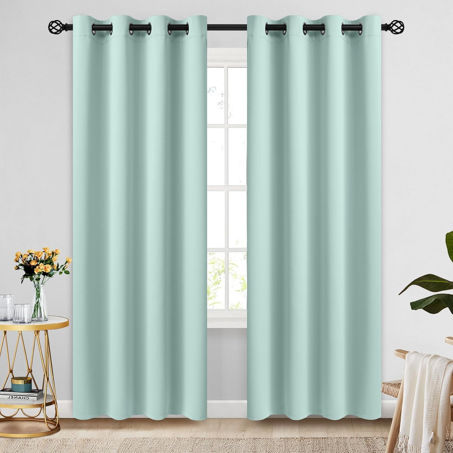 Grommet Blackout Room Darkening Aqua Curtains 96 inch Long, Thick Polyester Light Blocking Insulated Thermal Window Curtain Drapes for Bedroom/Living Room,2 Panels,52x96 inches